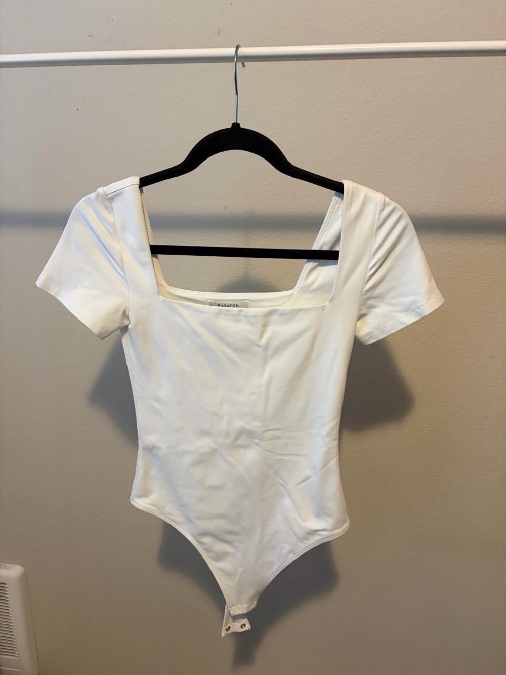 Babaton White Square-Neck Short Sleeve Bodysuit